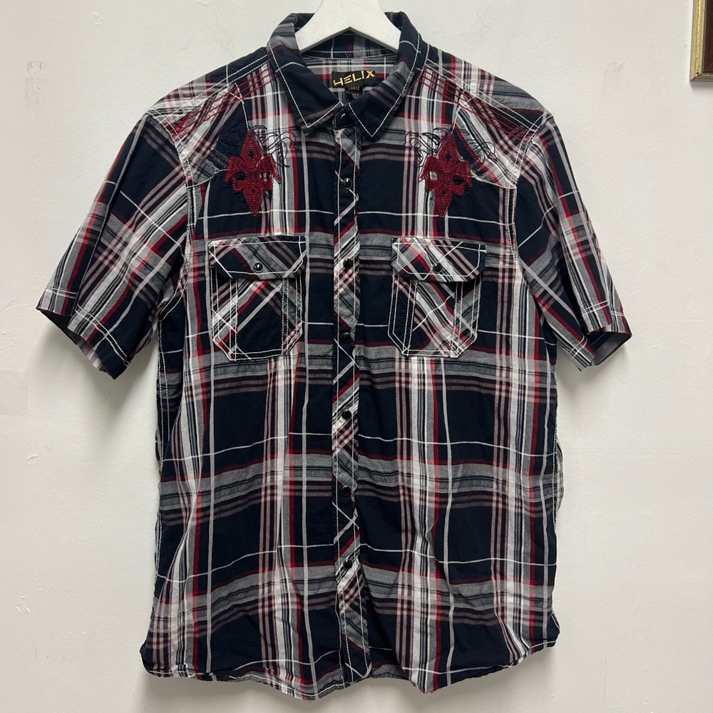 Helix Black and Red Plaid Casual Shirt